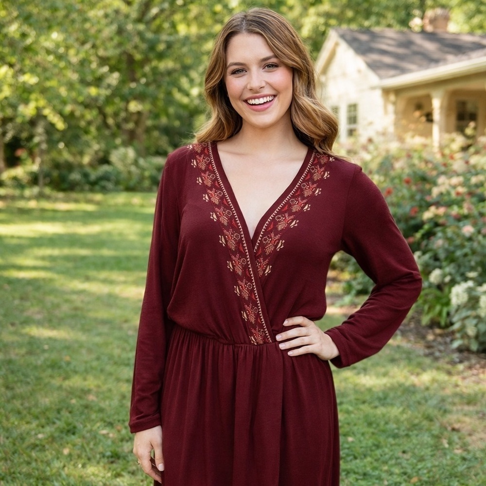 Knox Rose Cold Shoulder Gorgeous Warm Plum Boho Dress Size XL
